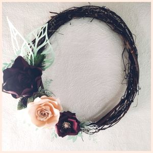 Blush and burgundy paper flower wreath